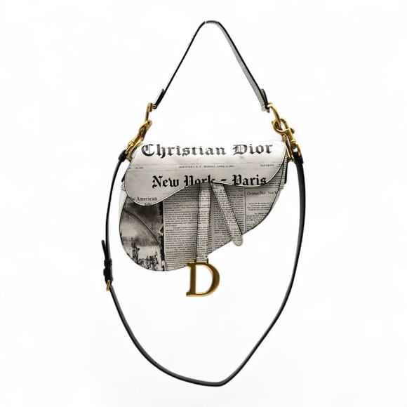 Christian Dior Saddle Bag Newspaper Print Limited Edition 2024 - White Black - Picture 1 of 11